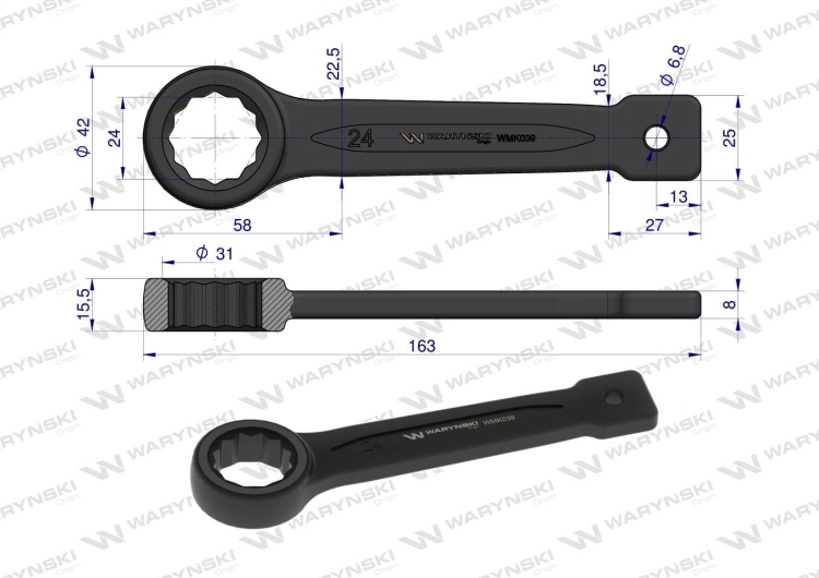 Klucz oczkowy do pobijania 24 mm Waryński 2