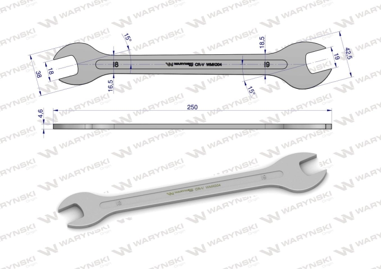 Klucz ultra płaski 18 x 19 mm CrV Waryński 2