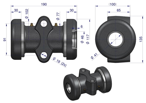 Łożysko kompletne brony talerzowej otwór okrągły na wał czworokątny 30x30 (2)