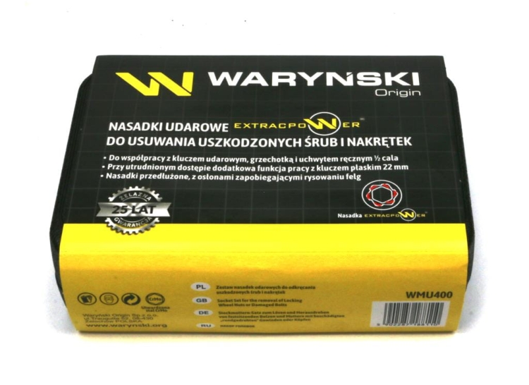 Zestaw nasadek udarowych 1/2 z uchwytem kluczowym do awaryjnego odkręcania 5 el Waryński 2