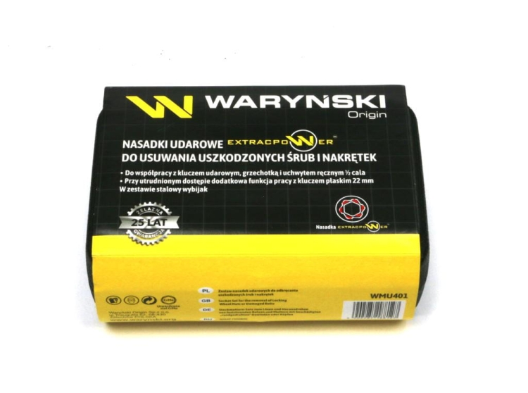 Zestaw nasadek udarowych 1/2 z uchwytem kluczowym do awaryjnego odkręcania 11 el Waryński 2