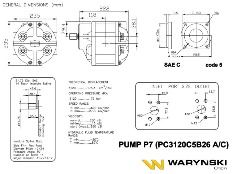 Pompa zebata P-7A PC3120C5B26A Ładowarka HSW Ł-34 obroty lewe Waryński 4