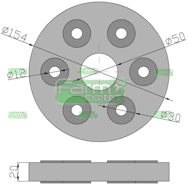 Tarcza elastyczna sprzęgła 6 otworów fi 12mm Rozrzutnik 2