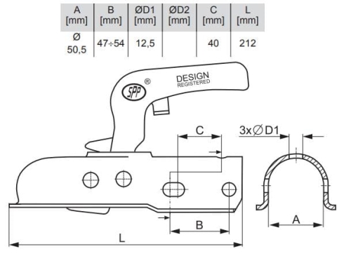 Głowica zaczepowa ZSK-1300C DMC1300kg zastosowanie przyczepka SPP 2