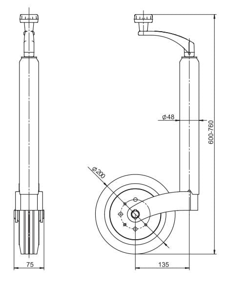 Koło manewrowe fi 48 z felgą stalową zastosowanie przyczepka SPP 2
