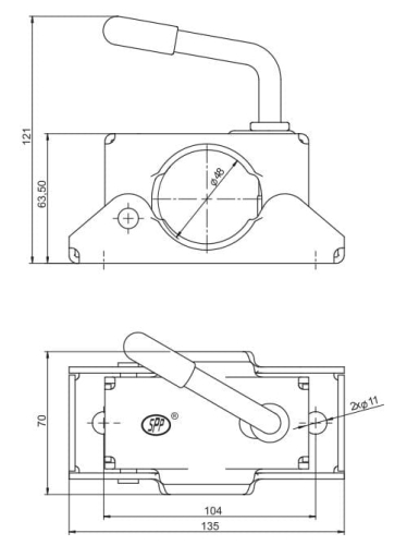 Obejma koła manewrowego fi 48 zastosowanie przyczepka SPP 2
