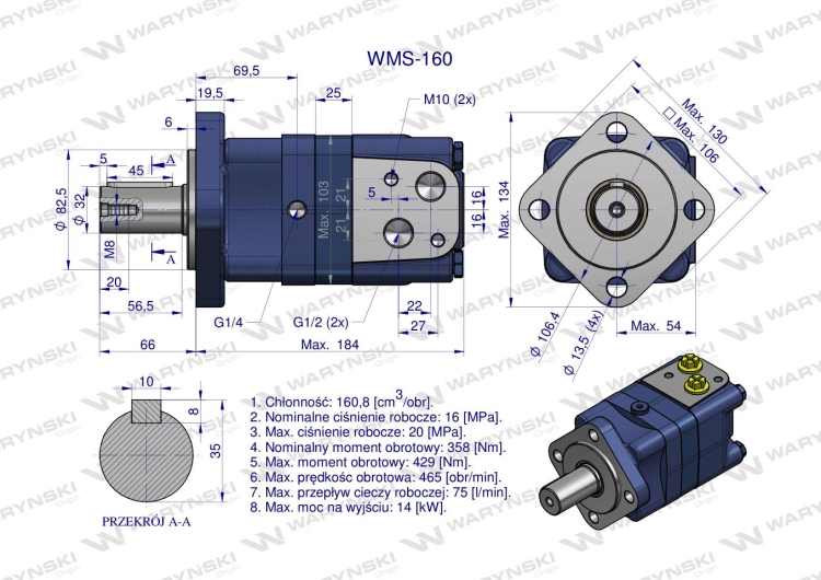 Silnik hydrauliczny orbitalny WMS 160 cm3/obr (160 bar / max.225 bar) Waryński 2
