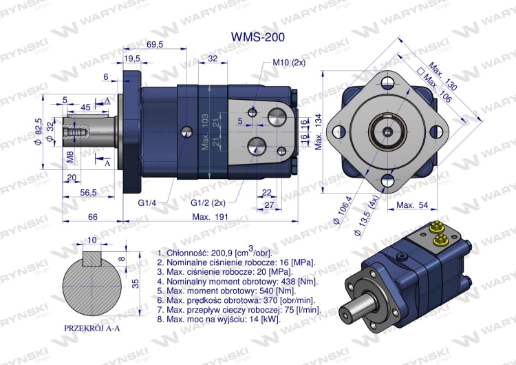Silnik hydrauliczny orbitalny WMS 200 cm3/obr (160 bar / max.225 bar) Waryński  6