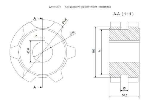 Koło gniazdowe napędowe wpust 10 Rozrzutnik 2