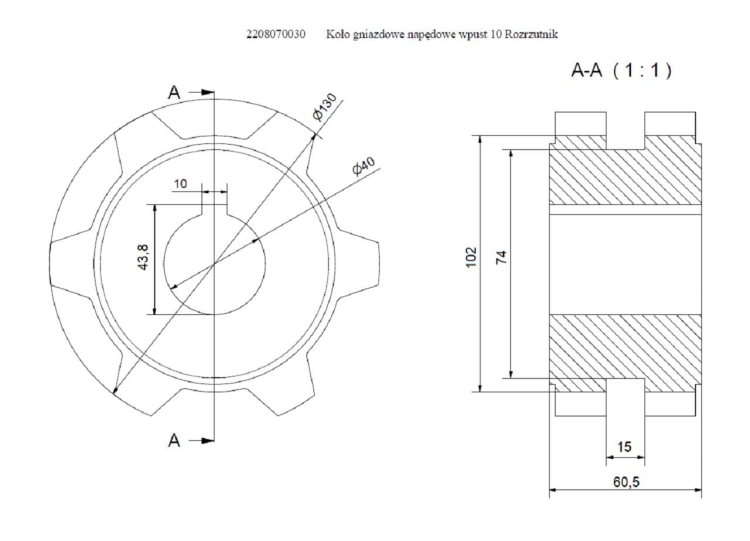 Koło gniazdowe napędowe wpust 10 Rozrzutnik 2