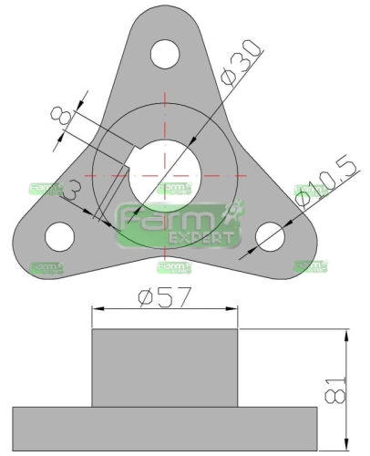 Końcówka sprzęgła trzyotworowa wpust fi30 Rozrzutnik 2208030330 2