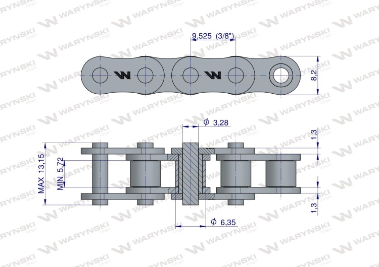 Łańcuch rolkowy 06B-1 (R1 3/8) 5 m Waryński 3