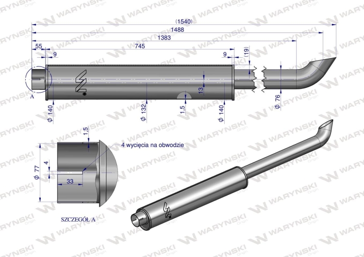Tłumik rura Renault 7700519115 7700641942 inox WARYŃSKI 2