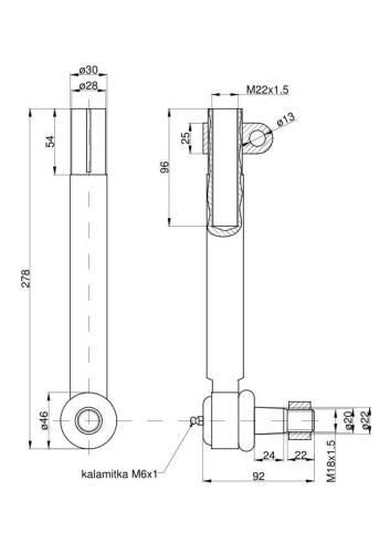 Przegub kierowniczy 243mm - M22x1,5 1968464C1 oś ZF ZF APL330+APL335 Case TAQ 2