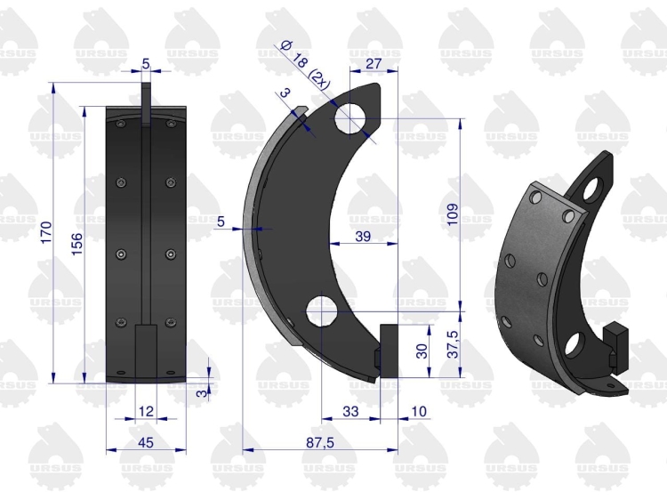 Szczęka hamulcowa kpl (2x przeciwbieżna, 2x współbieżna) C-330 ORYGINAŁ URSUS 3