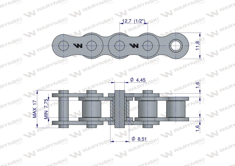Łańcuch rolkowy 08B-1 (R1 1/2) 5 m Waryński 2