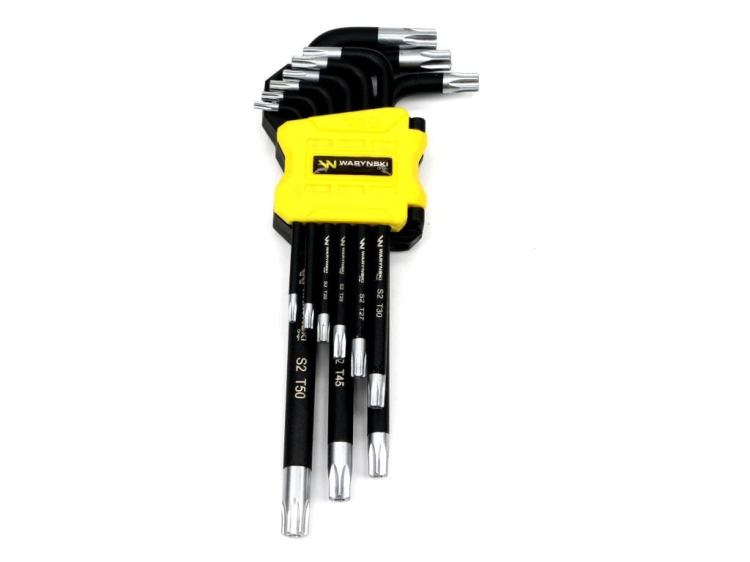 Zestaw kluczy przedłużonych TORX T10-T50 ze stali S2 9el w uchwycie Waryński