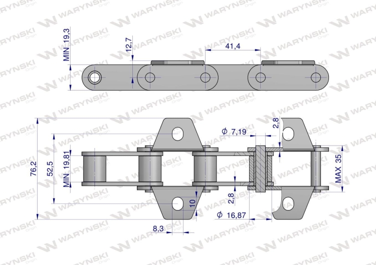 Łańcuch podajnika CA550 łapka K1 co 2 ogniwa 5m Waryński 2