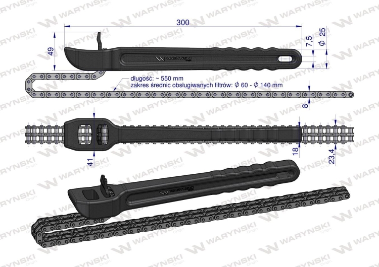 Klucz łańcuchowy do filtrów 140mm Waryński (3)