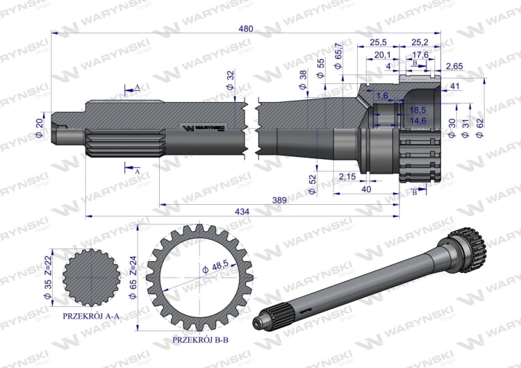 Wałek sprzęgłowy 86126086 C-385 WARYŃSKI 3