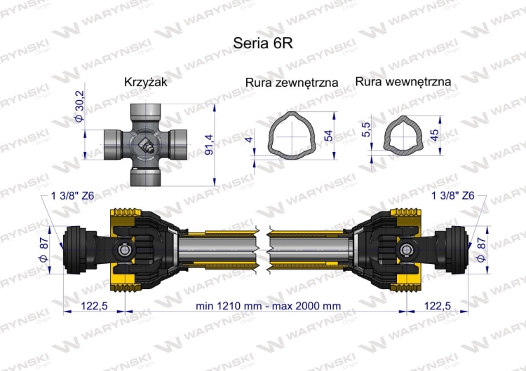 Wał przegubowo-teleskopowy 1210-2000mm 830Nm CE 2020 seria 6R Waryński 3