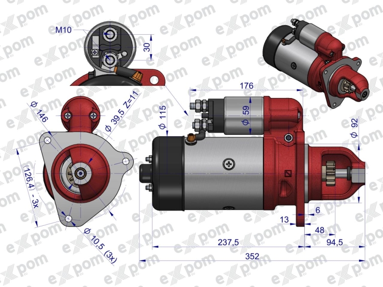 Rozrusznik R10A 300851ER. EX151000 24V 4.8 kW BIZON EXPOM KWIDZYN eu 2