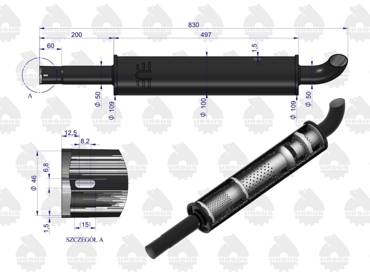 Tłumik okrągły krótki 830mm 4.1kg C-330 EMALIA ORYGINAŁ URSUS 2