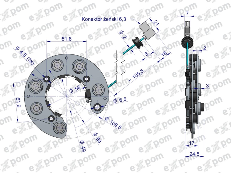 Prostownik kompletny alternatora EX230000. EX260000 C-330 C-360 EXPOM KWIDZYN 2