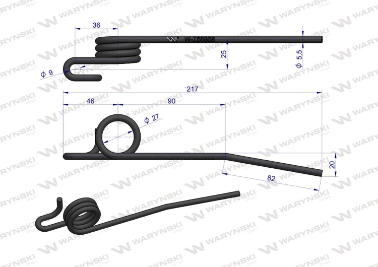 Palec sprężysty motowideł prawy Z56958 H149753 John Deere WARYŃSKI  2