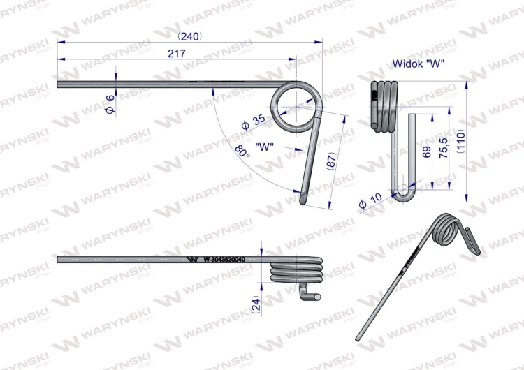 Palec zagarniający pojedynczy prawy L-240 POZNANIAK Waryński 2