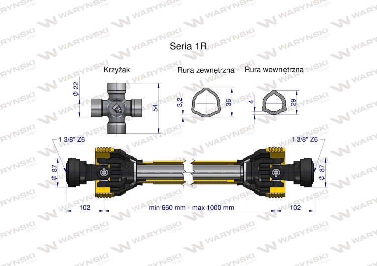 Wał przegubowo-teleskopowy 660-1000mm 210Nm 10230 CE 2020 seria 1R WARYŃSKI WA21-61  3