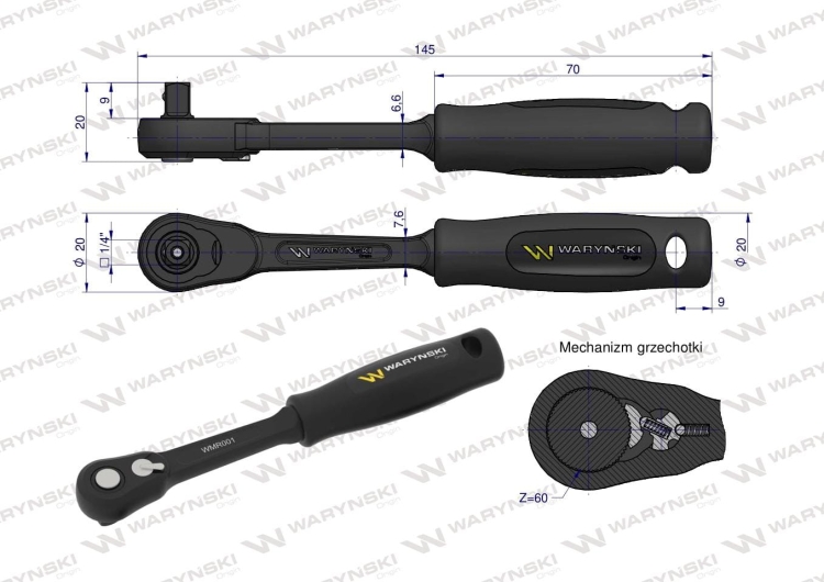 Grzechotka 1/4" 60 T o zwiększonej odporności Waryński 2