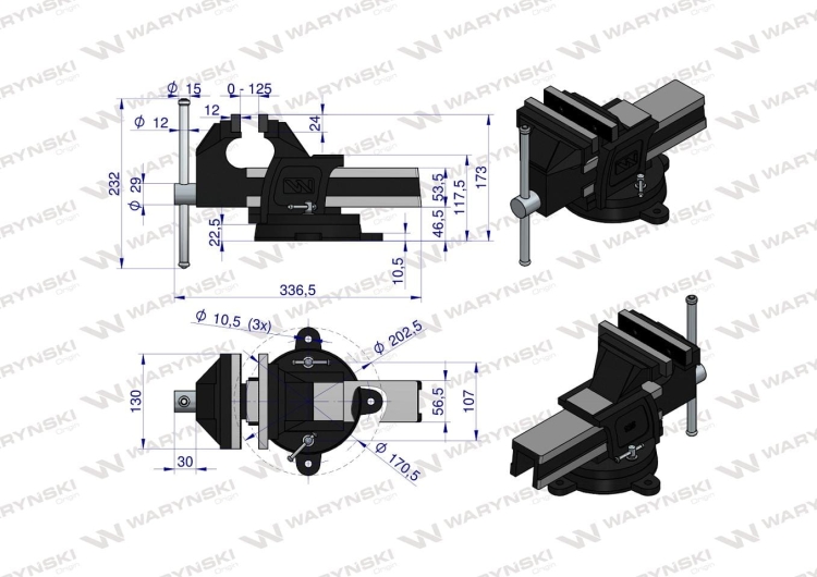 Imadło ślusarskie z żeliwa sferoidalnego obrotowe 125 mm Waryński 5