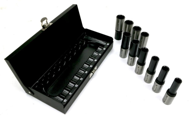 Zestaw nasadek przedłużanych 1/2 CrV 10, 11, 12, 13, 14, 15, 16, 17, 18, 19 w kasecie 10 el Waryński 2