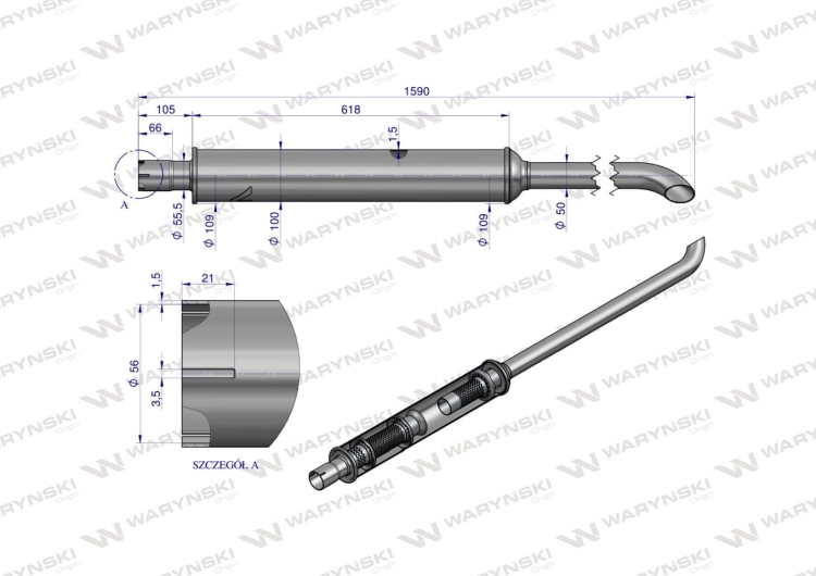 Tłumik 1590mm 6kg MF4 INOX WARYŃSKI (3)
