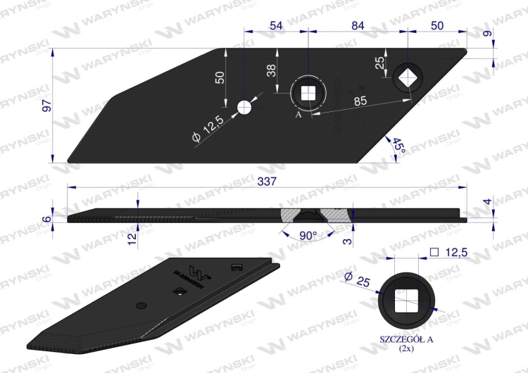 Dłuto nakładka lemiesza prawa zamiennik Lemken Pług stal borowa Napawane WARYŃSKI 2