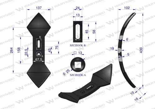 Redlica agregatu podorywkowego sercowa 1738000000 Gruber stal borowa Napawane WARYŃSKI rysunek techniczny