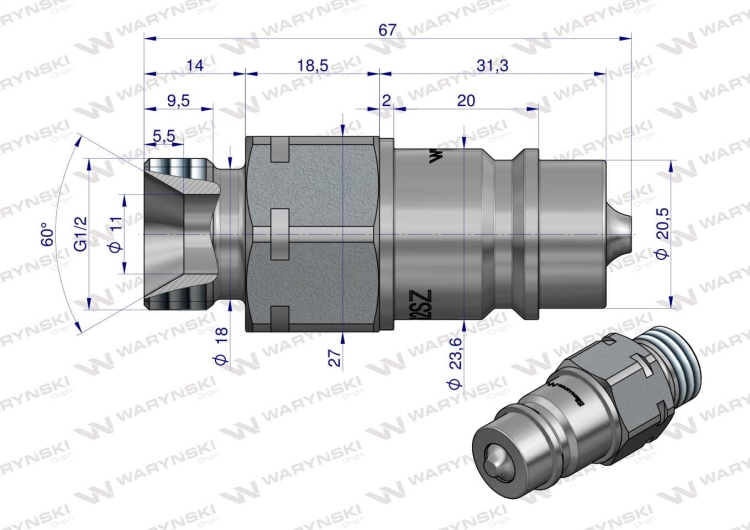 Szybkozłącze hydrauliczne wtyczka G1/2"BSP gwint zewnętrzny EURO ISO 7241-A Waryński  4