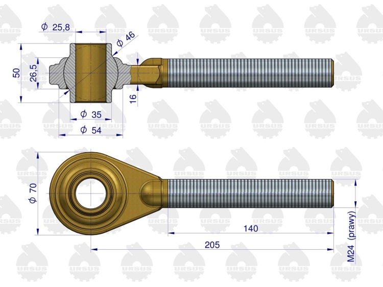 Główka łącznika centralnego prawa C-330 ORYGINAŁ URSUS 2