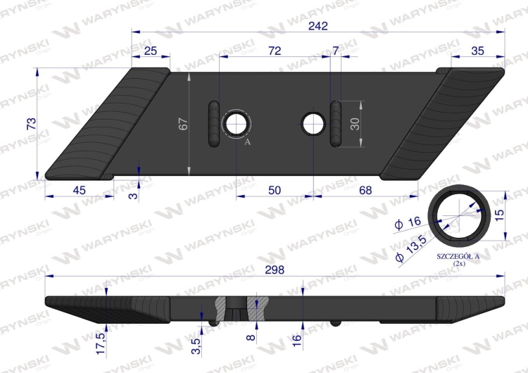 Dłuto nakładka lemiesza obracalna prawa zamiennik Vogel&Noot PK801101 Pług stal borowa Napawane WARYŃSKI 2