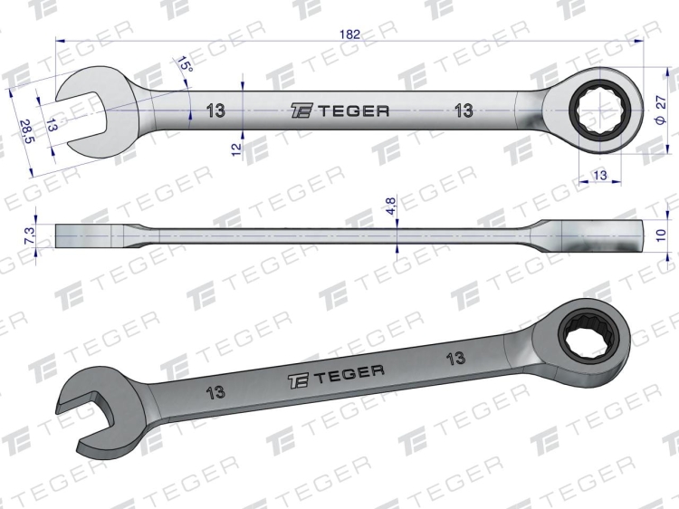 Klucz płasko-oczkowy z grzechotką 13 mm TEGER 3