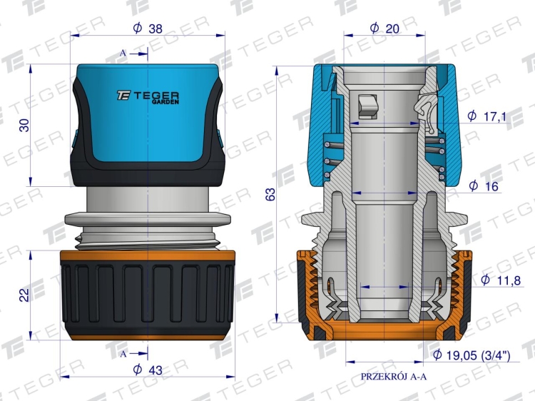 Szybkozłączka 3/4" - bez waterstop TEGER 4