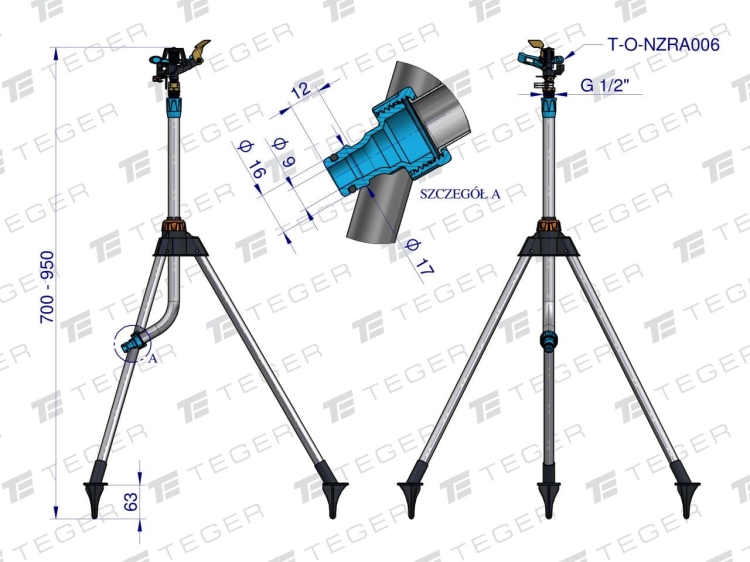 Zraszacz ogrodowy - trójnożny (70-95cm) TEGER 5