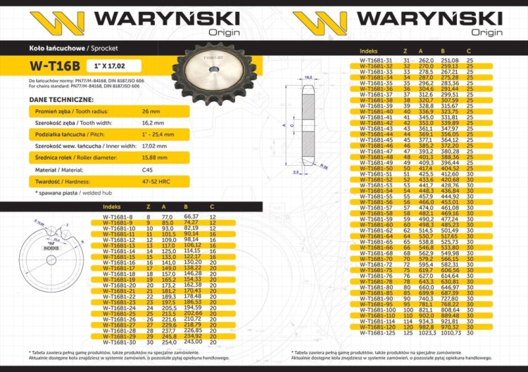Koło zębate hartowane tarcza 16B-1 (R1 1) Z-18 Waryński 3