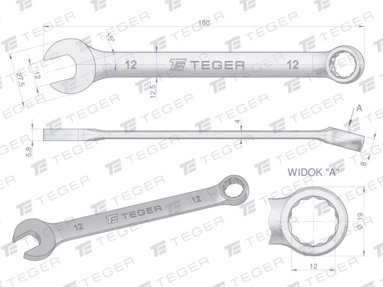Klucz płasko-oczkowy 12 mm TEGER 2