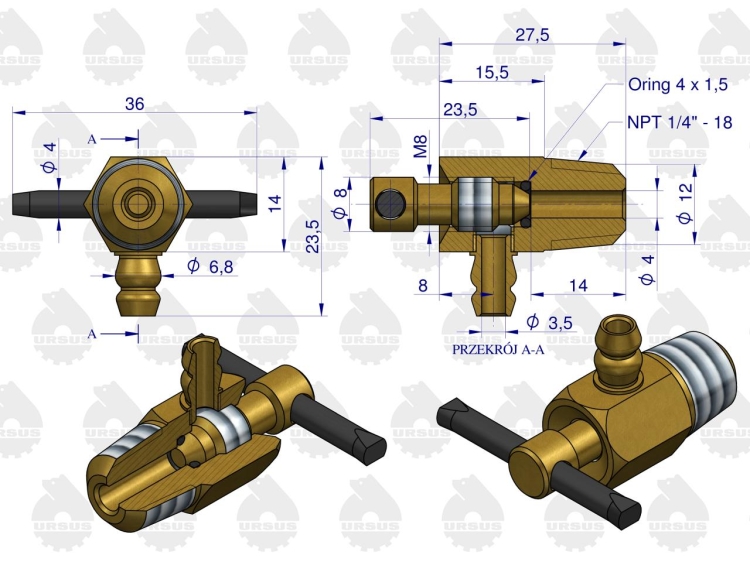 Kranik wody (spustu płynu chłodniczego) MF3 i MF4 1851095M2 ORYGINAŁ URSUS 2
