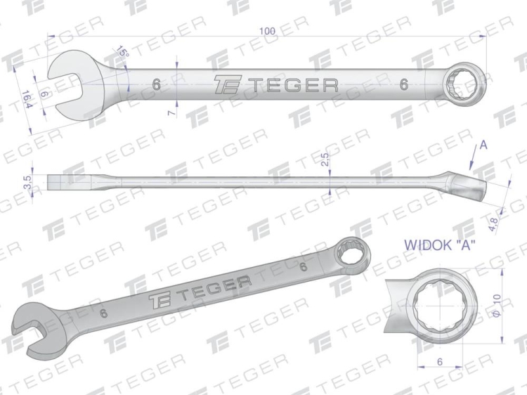 Klucz płasko-oczkowy 6 mm TEGER 3
