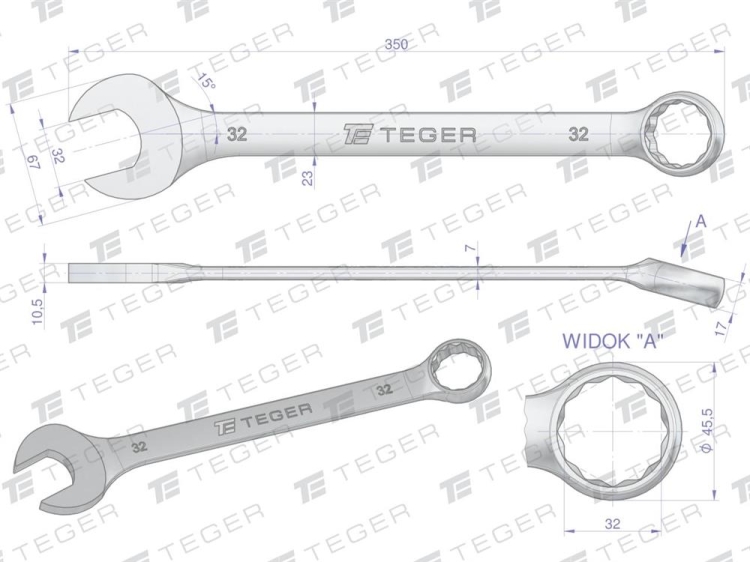 Klucz płasko-oczkowy 32 mm TEGER 4