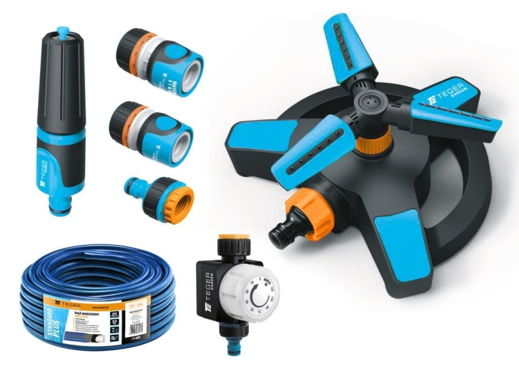 Zestaw ogrodowy 1/2" (wąż 20m zestaw natryskowy  zegar  zraszacz) / TEGER