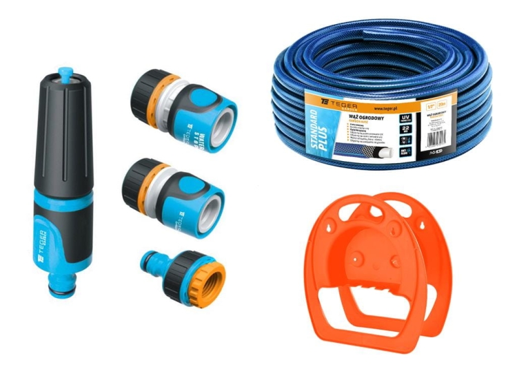 Zestaw ogrodowy 1/2" (wąż 20m zestaw natryskowy wieszak na wąż) / TEGER